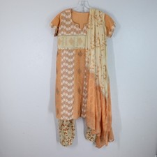 Shalwar Kameez Dupatti Punjabi Suit 3 Pc Set M Tunic Pants Scarf Peach Floral