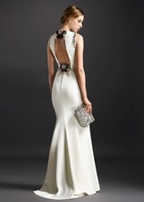 DOLCE & GABBANA White Crystal Embellished Bows Open Back Dress Gown 42  4      6