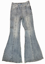 Jealous Tomato Women's Bell Bottom Flare Jeans High Waisted Light Wash Denim M
