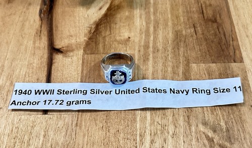 VTG WWII Sterling Silver United States Navy Military USN Anchor Ring Men's S-11 - Picture 16 of 16