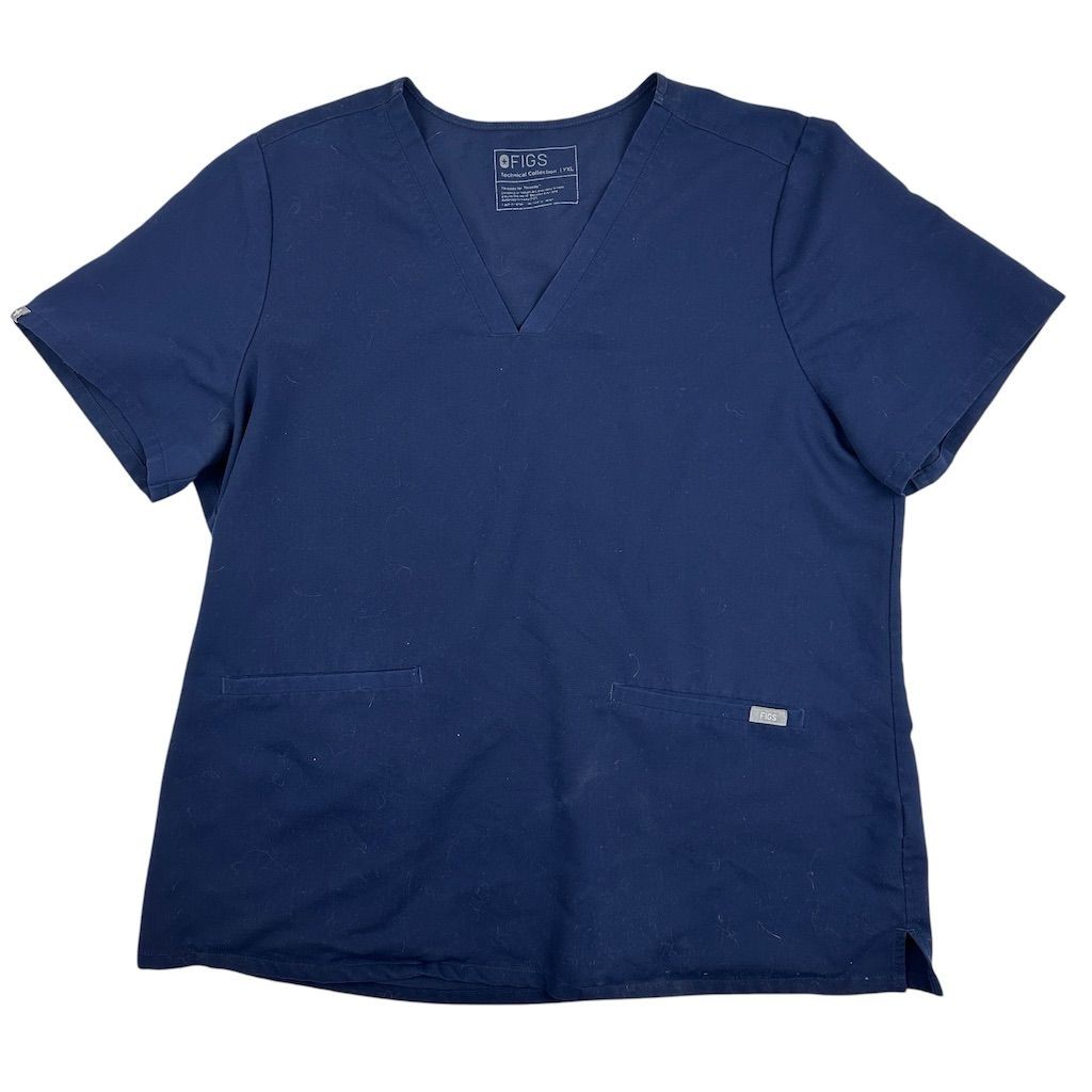 FIGS Women's V-Neck 3 Pocket Scrub Top Blue Navy Size L Workwear