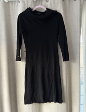 Next Black Knit Cowl Neck Knee Length Dress 3/4 Sleeve Button Accent 12