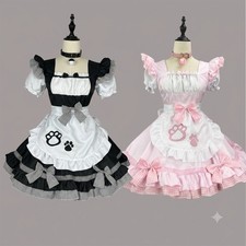 Classical Maid Cosplay Costumes Lolita Cat Girl  Apron Maid Outfits Sz S &M