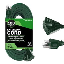 Outdoor Extension Cord 100 FT 3 Outlets 16/3 16 Gauge Green 3 Prong Weatherproof