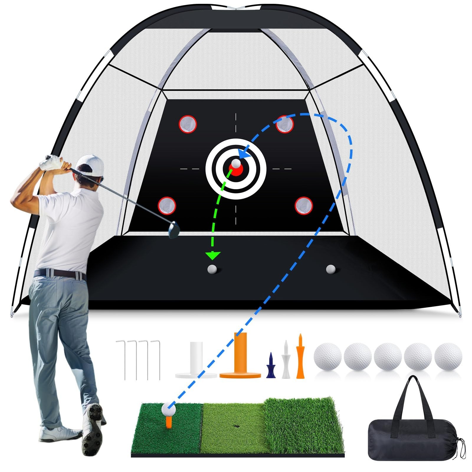 Net With Practice Mat 10 X 7 Ft Golf Hitting Net For Outdoor Indoor Backyar