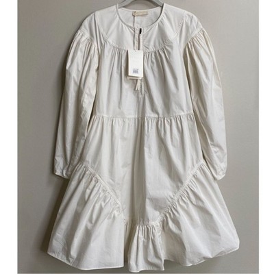 NWT Ulla Johnson Bone Leiko Long Sleeve Cotton Shift Dress Size 4