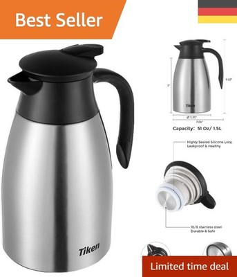 Elegante 1,5L Vakuum-Isolierkanne aus Edelstahl   Optimal für Zuhause und Büro