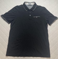 Ted Baker Polo Shirt Mens 5 XL Black Tortila Modal Trim Pocket Contrast Collar