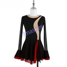 Figure Skating Dress Women Girls Ice Skating Skirt Long Sleeve Latin Dance Dress