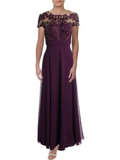 JS COLLECTION Womens Purple Short Sleeve Maxi A-Line Evening Dress 4