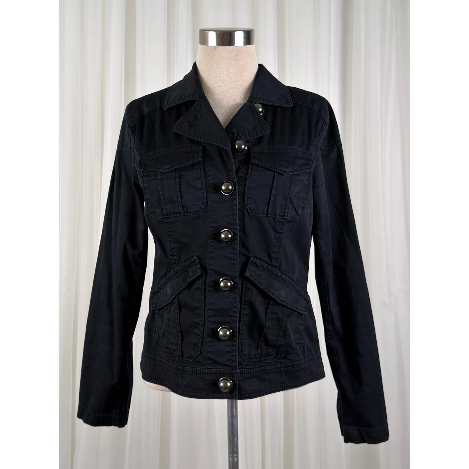 Express Military Utility Button Front Jacket Womens Black Small
