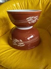 2 Vintage Pyrex 403 & 404 Autumn Harvest Wheat Burnt Orange Mixing Bowl USA