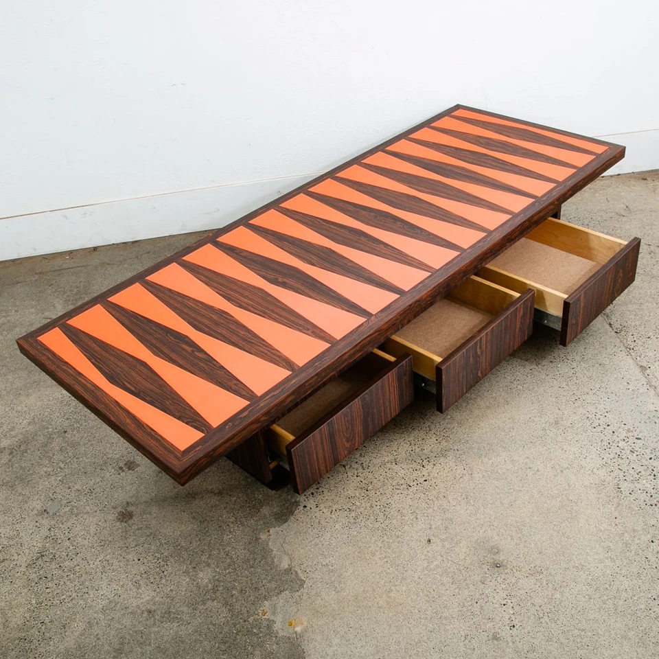 Mid Century Modern Coffee Table Large Rosewood 3 Drawer Salmon Vintage Mcm Pink - Image 4 of 4