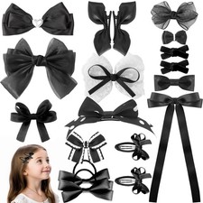 18pcs black hair bows for girls.Black bow with alligator clips,hair ties,snap...