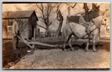 Vintage 1920s Farm Scene Postcard with Horse-Drawn Plow Azo Stamp Box AA81