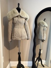 Prada Womens Beige Mid-Length Quilted Faux Fu...