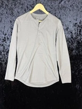 BYLT Drop Cut LUX T Shirt Mens S Brown 1/4 Button Up Short Sleeve Comfortable