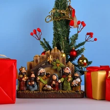 Lighted Christmas Nativity Scene Miniature Xmas Collection Tabletop Ornament