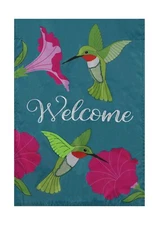 Meadow Creek Garden Flag, 18" Hummingbirds Petunias  Hand Stitched Embellishment