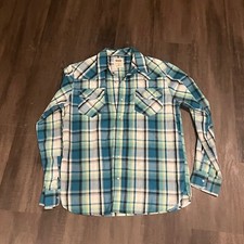Vtg Levis Shirt Mens Medium Modern Fit Pearl Snap Long Sleeve Blue Jean Cowboy
