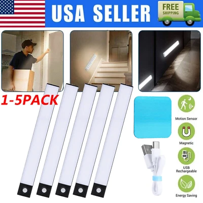LED Motion Sensor Under Cabinet Closet Light USB Rechargeable Kitchen Lamp Strip