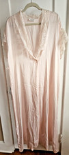 VTG Olga Pale Pink Lace Trim cap sleeves one button nightgown Sz L USA made