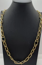 Napier Oval Blue Hammered Gold Tone Linked Chain Necklace 29" Fashion Jewelry