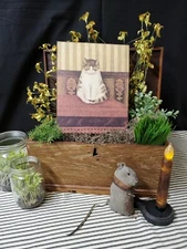 SWEET PRIMITIVE ANTIQUE VINTAGE FOLK ART STYLE PORTRAIT CAT FLAT CANVAS SIGN