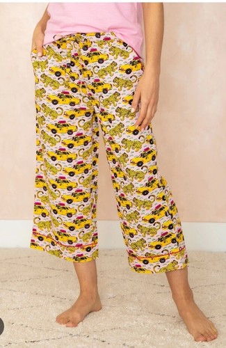 PrintFresh Pajamas Crop Pants Cotton Iconic NYC Taxi Yellow Cab Size L - 第 3/7 張圖片
