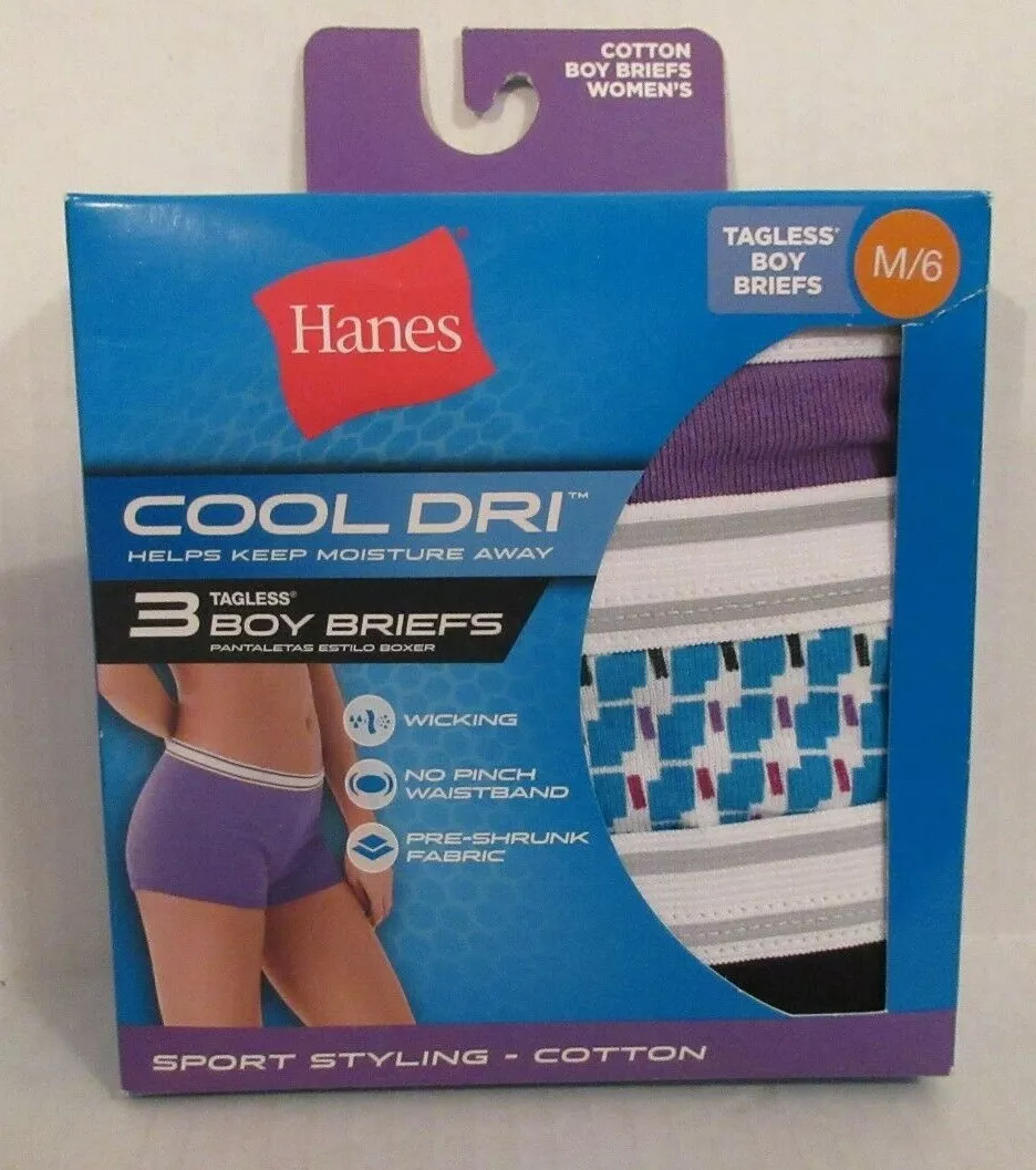 Hanes Cotton (3 Pair) Tagless Boy Briefs Panties Cool Dri M / 6