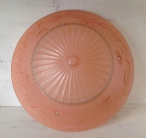 Vintage Antique Art Deco Pink Ornate Glass Ceiling Light Shade W 3