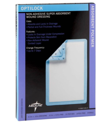 Medline OptiLock Non-Adhesive Super Absorb Dressings, 6.5'' x 10'' - Box of 10