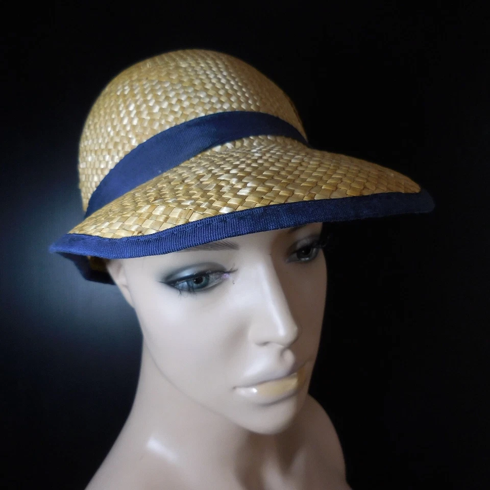 Sombrero de Paja Tocado Hermoso Era Rugiente Años veinte De Colección Mujer Hecho a Mano N7081 Foto 3 de 4