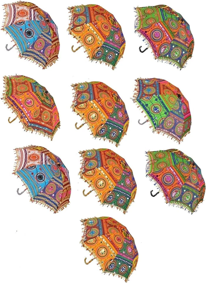 Wholesale Lot Decorative Indian Embroidered Parasol Sun Shade Decor Umbrella. - Image 4 of 4
