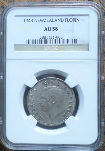 NEW ZEALAND COIN 1 FLORIN 1943  NGC AU 58