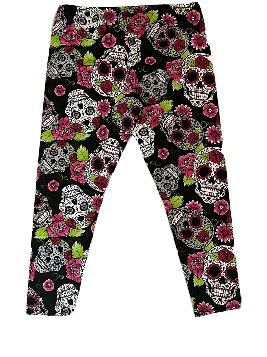 Womens XXL No Boundaries Junior 19 Sugar Skull Day Of The Dead 2X Ankle  Leggings