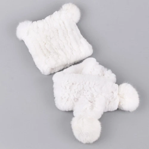 Winter New Children's Fur Hats Scarf Real Rex Rabbit Fur Cap Winter Headwear - Picture 10 of 25