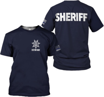 Personalized Name Sheriff Thin Blue Line USA Flag Patriot T-SHIRT Christmas Gift