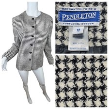 EUC Vintage Pendelton Wool Blend Houndstooth Metallic BlazerJacket Size 12