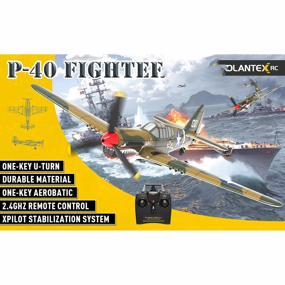 VOLANTEX P40 RC Airplane 4CH Fighter 6Axis Gyro 2.4G 400mm Wing Remote Plane Toy - Image 4 of 4