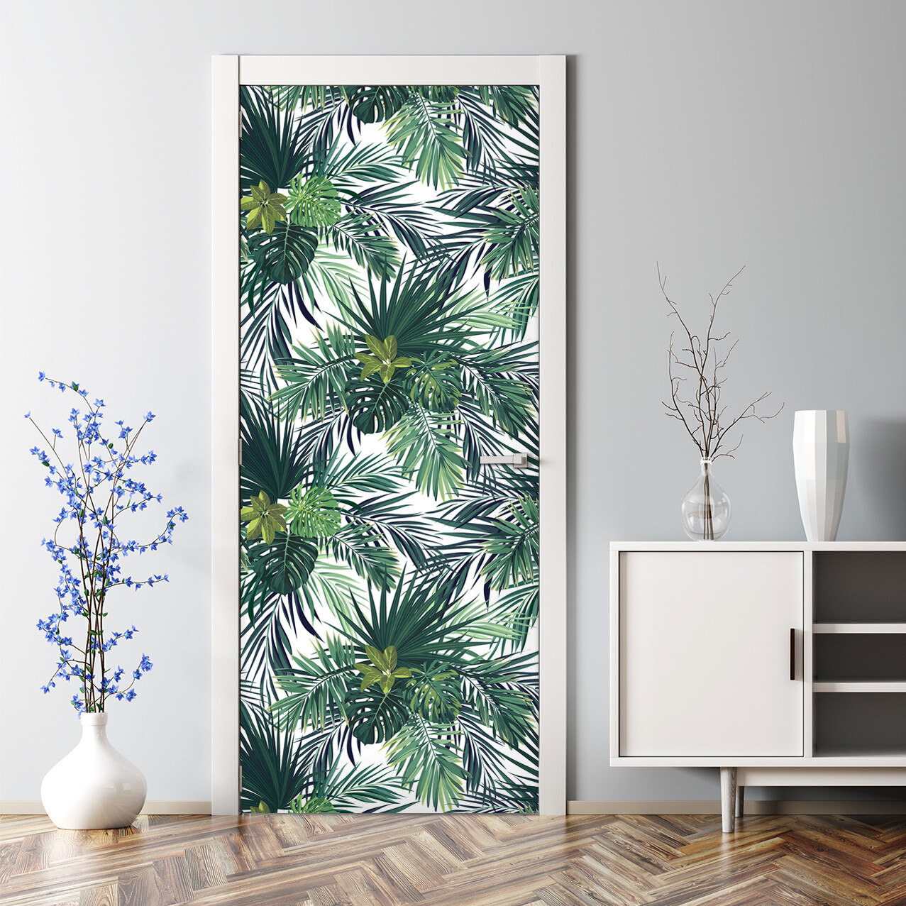Tropical Leaves Bubble Free Self Adhesive Door Sticker Mural Decal
