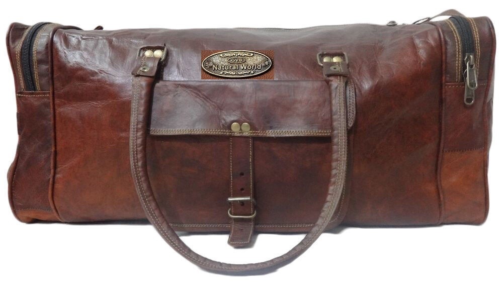 Vintage 30" Duffle De Cuero De Cabra Marrón Para Viaje Hombre, Bolsa Gimnasio
