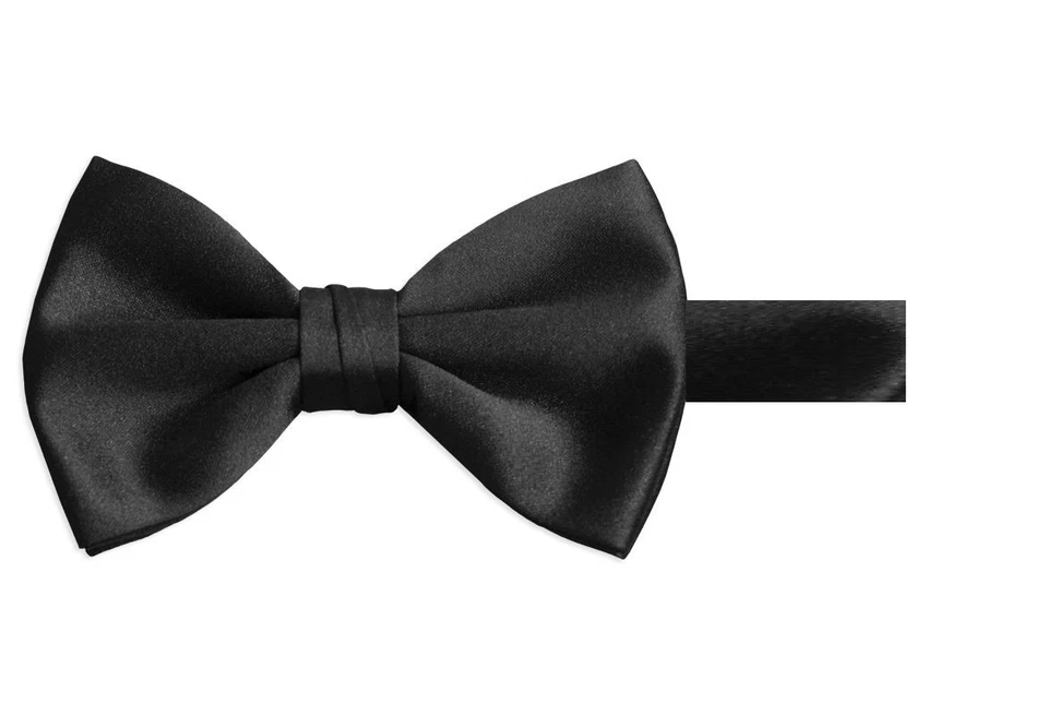 NEW Quality Men's Black Satin Tuxedo Double Dimple Bow Tie Big Tall 14.5" - 27" - Image 3 of 4