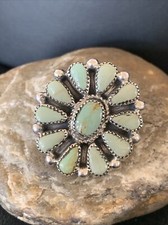 Womens Green Turquoise Navajo Sterling Silver Cluster Ring Size 9 12194
