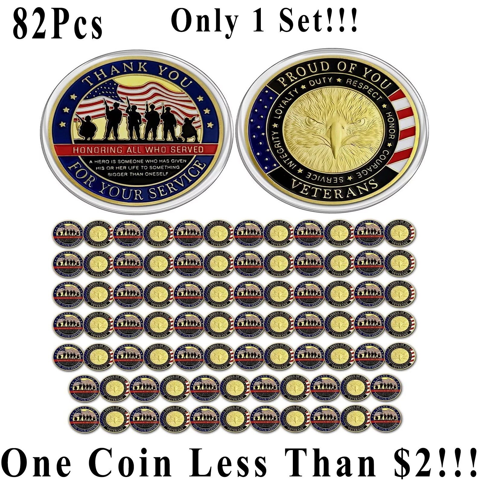 82 Pcs Military Challenge Coin Veterans Appreciation Gifts Thank You Veterans