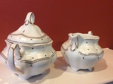 CMIELOW porcelain tea set Poland white Sugar Bowl Lid Creamer EUC Je Ne Sais Quo