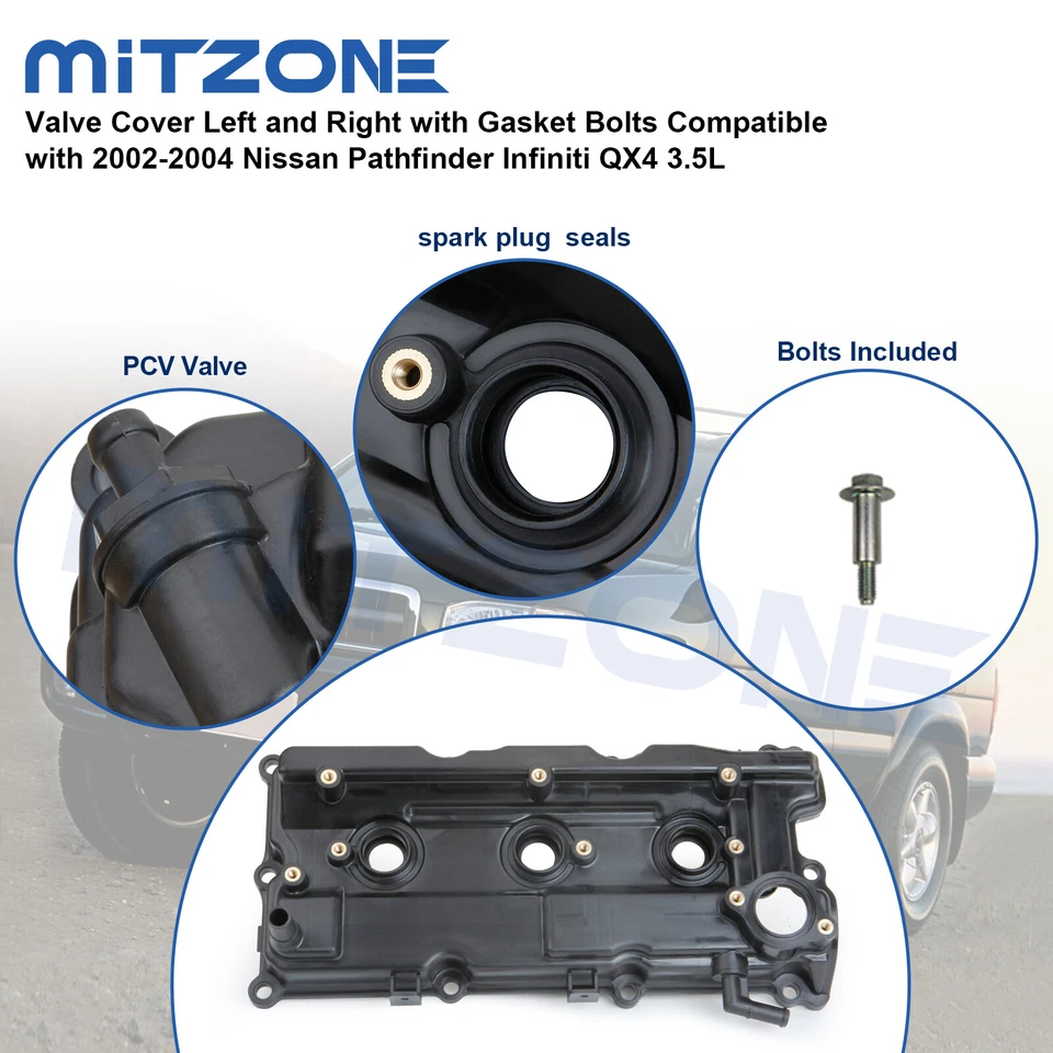 Cubierta de válvula 2 piezas con junta y pernos y tapa para 02-04 Nissan Pathfinder Infiniti QX4 Foto 4 de 4