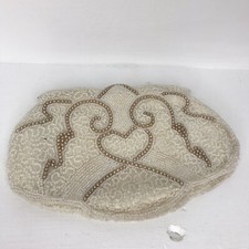 Vintage Seed Bead Pearl Made In France Hand Made Beaded Evening Bag Purse Zip