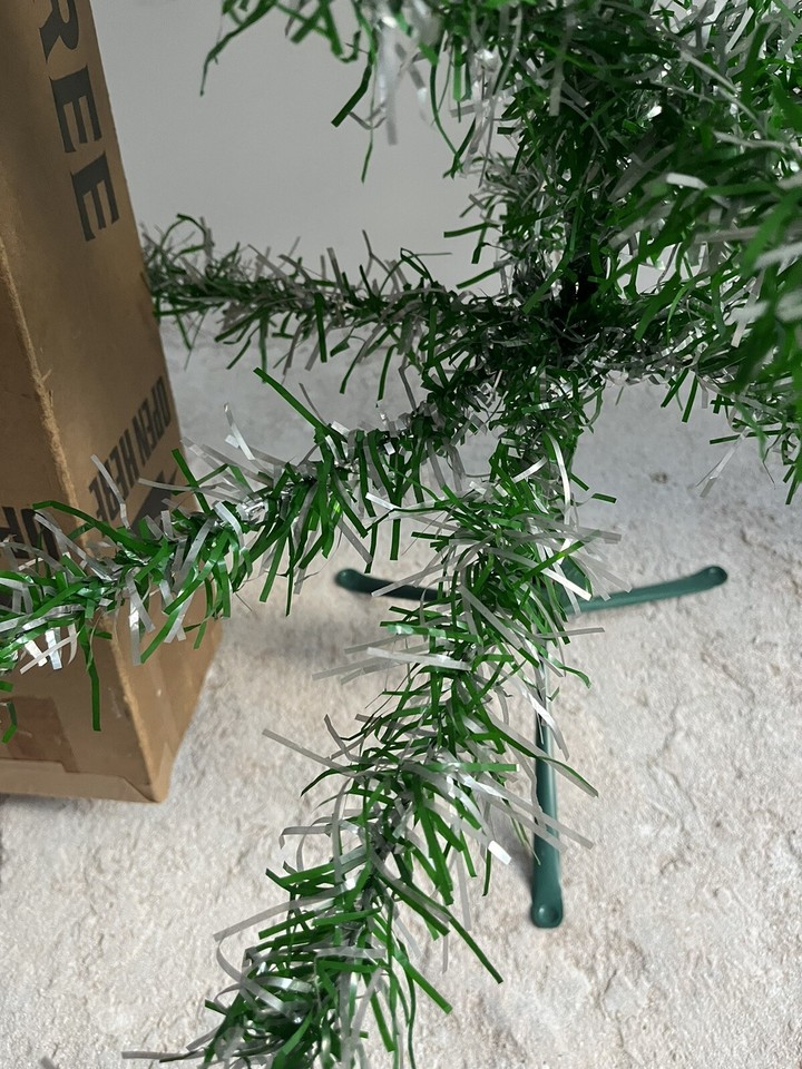 Vintage Plastic Green & Silver Christmas Tree 4ft Including Stand eBay