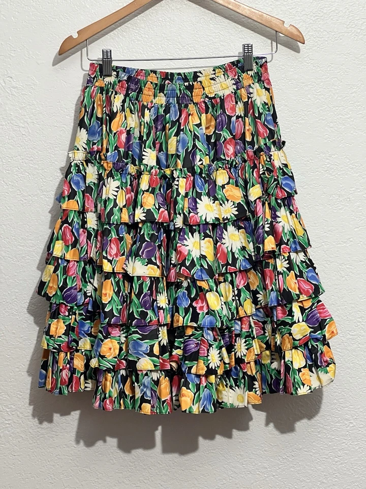 Vtg Med 3 Pc Ultra Flowy  Ruffles Rodeo Maximalist Tulip  Bright Rockabilly - Image 2 of 4